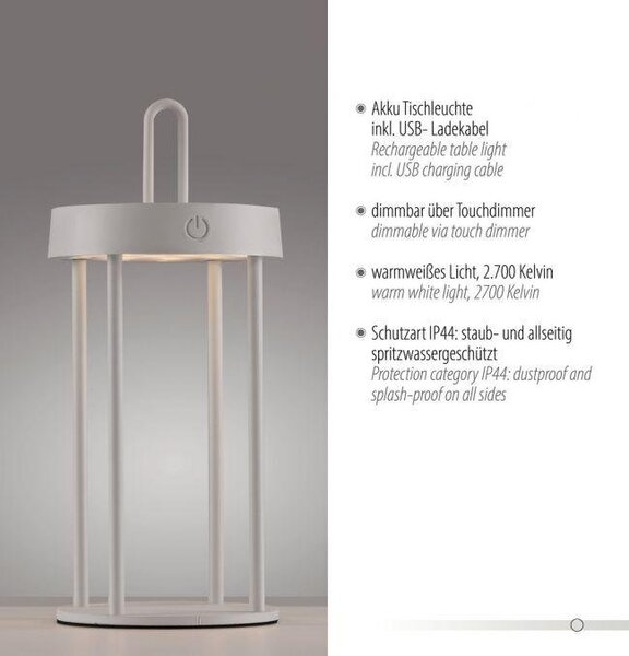 LD 19300-40 ANSELM LED stolní lampa na baterie mobilní 28cm dotykový stmívač IP44 zahradní svítidlo 2700K - JUST LIGHT