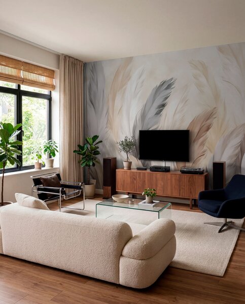 Fototapety Měkká nadýchaná peříčka v teplých neutrálních barvách, Fototapety peří, w04736 : uwalls.cz