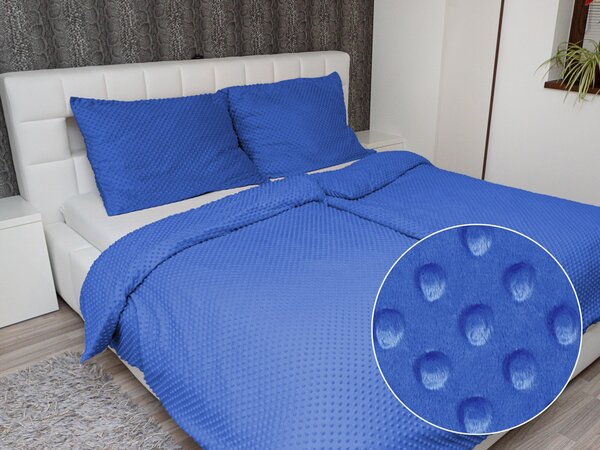 Biante Hřejivé ložní povlečení Minky 3D puntíky MKP-001 Modré Prodloužené 140x220 a 70x90 cm