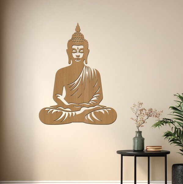 Dřevěný obraz Buddha – Energie klidu | Rozměry (cm): 30x40 | Zvolte barvu dekoru: Javor