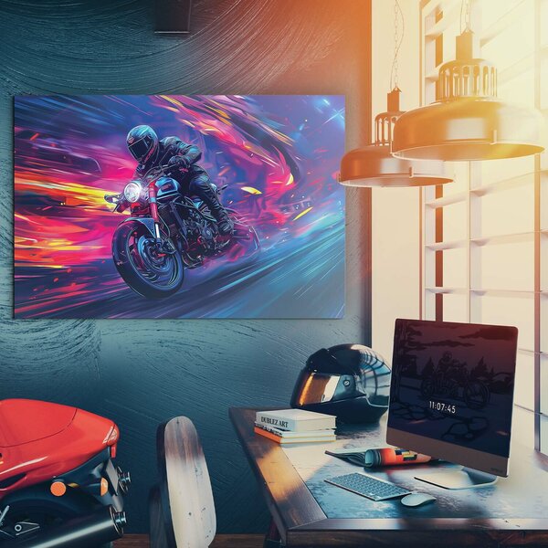 DUBLEZ | Moderní obraz - Neonová motorka | UV tisk, Premium