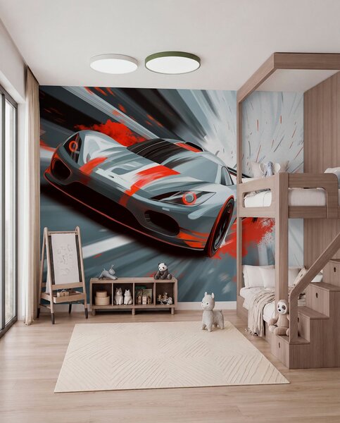 Fototapety dynamický sportovní vůz v digitálním kresebném stylu s červenými akcenty, Tapety Unikátní, w05069v1 : uwalls.cz