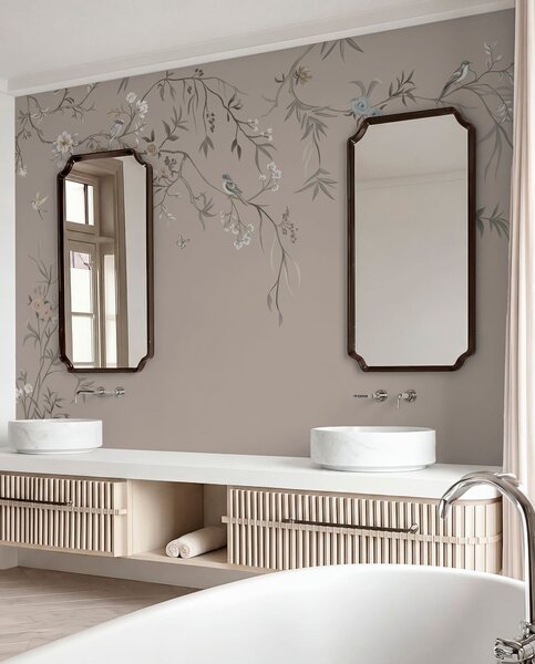 Fototapety Květinový ornament s ptáky na neutrálním pozadí, Fototapety květiny, w05127v3 : uwalls.cz
