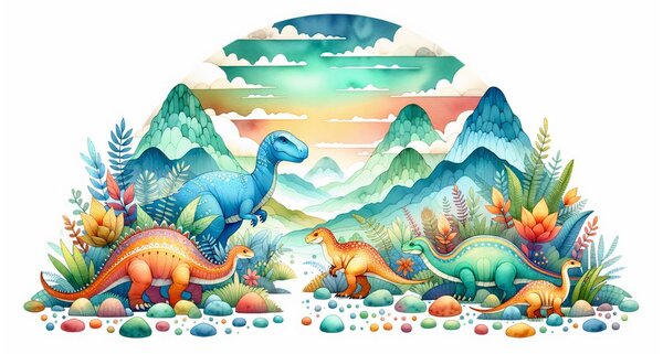 Obraz barevní dinosauři v horách
