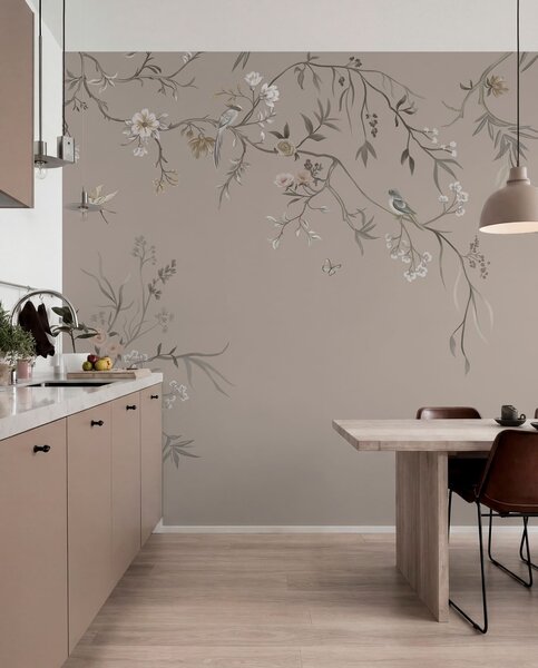 Fototapety Květinový ornament s ptáky na neutrálním pozadí, Fototapety květiny, w05127v3 : uwalls.cz