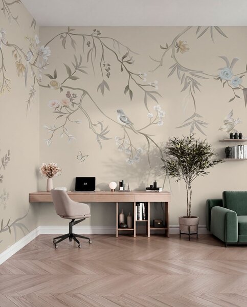 Fototapety Světlé květiny a ptáci na pastelovém pozadí, Fototapety květiny, w05127v2 : uwalls.cz