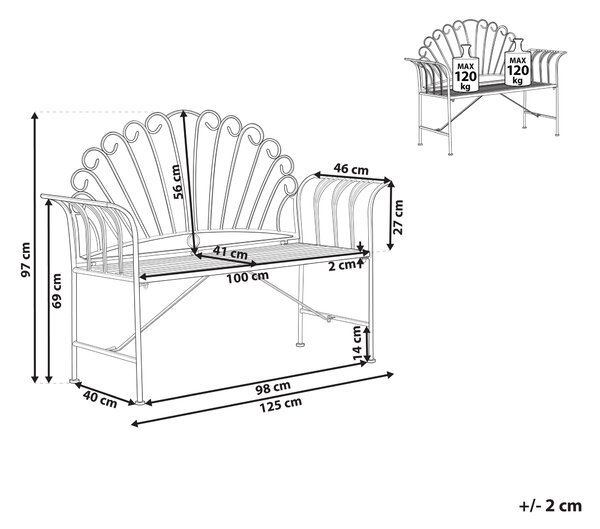 Zahradní lavice CAVINIA 125 cm Kov Růžová