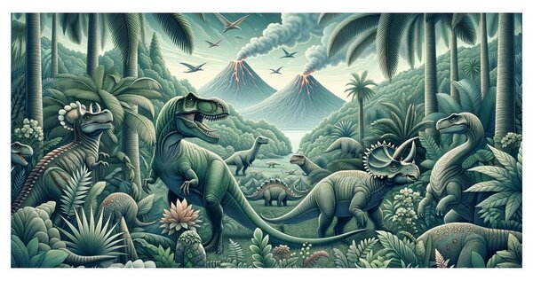 Obraz pravěký svět dinosaurů v džungli
