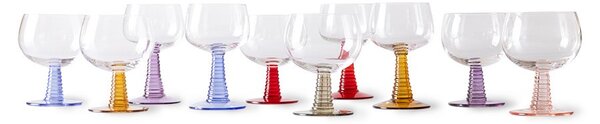 Sada 4ks ručně foukané sklenice na víno s barevným podstavcem - Ø 8,5*13,5cm / 186ml - HKLIVING