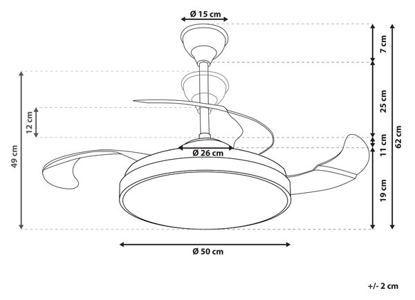 Stropní ventilátor se světlem IBAR s dálkovým ovládáním LED Průhledná