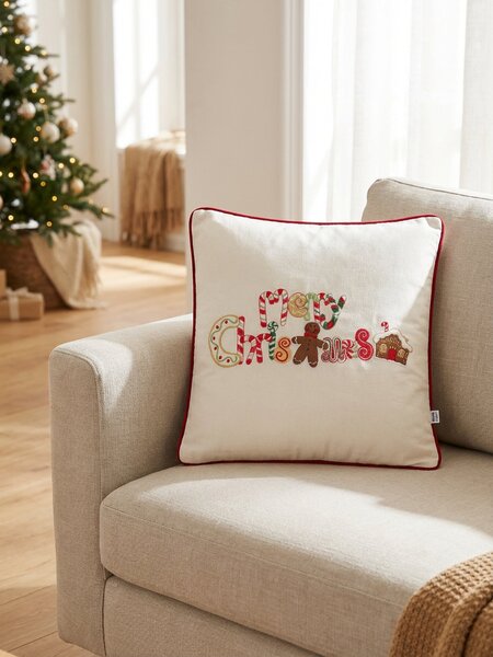 Sinsay - Povlak na polštář s vánočním motivem Merry Christmas - bílá