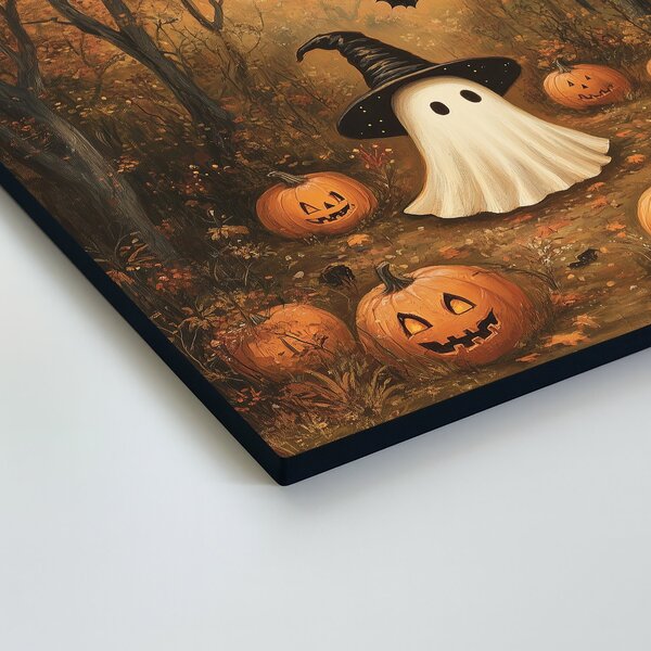 DUBLEZ | Halloween obraz ze dřeva - Duch a dýně | UV tisk, Premium