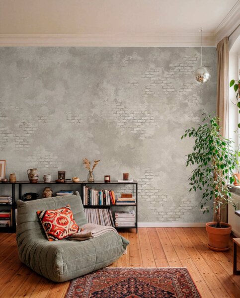 Fototapety Světlá omítka ve stylu grunge s prvky obnažených cihel, Fototapety Průmyslový styl, w05161v1 : uwalls.cz
