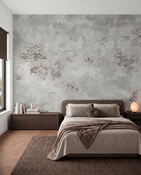 Fototapety Textura omítky ve stylu grunge s fragmenty obnažených cihel, Fototapety Průmyslový styl, w05161 : uwalls.cz