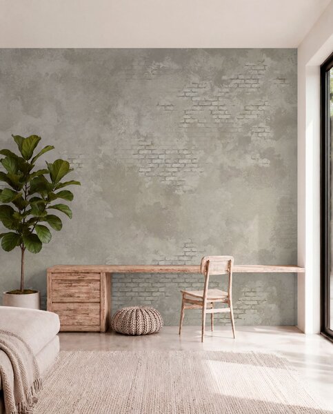 Fototapety Světlá omítka ve stylu grunge s prvky obnažených cihel, Fototapety Průmyslový styl, w05161v1 : uwalls.cz