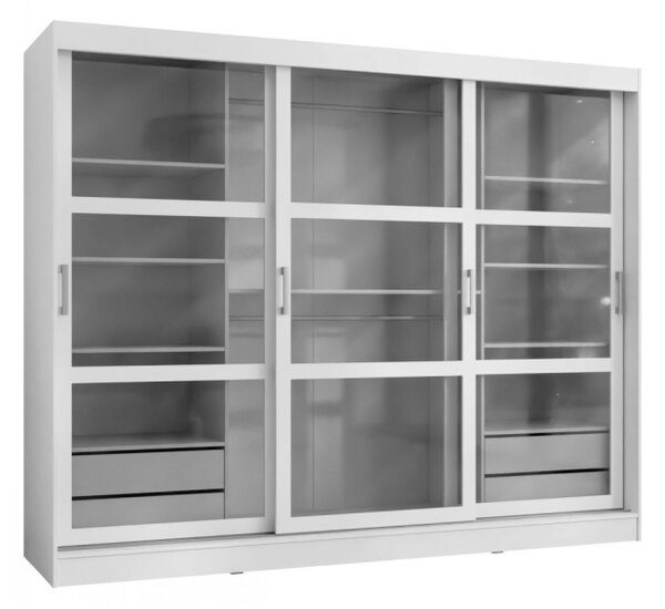 Třídveřová šatní skříň Wenera 250, Barva: černá, Osvětlení: osvětlení LED - bílé 5903211399725