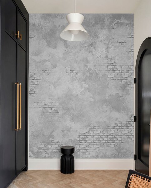Fototapety Šedá omítka ve stylu grunge s prvky obnažených cihel, Fototapety Průmyslový styl, w05161v2 : uwalls.cz
