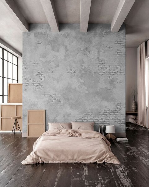 Fototapety Šedá omítka ve stylu grunge s prvky obnažených cihel, Fototapety Průmyslový styl, w05161v2 : uwalls.cz