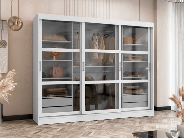 Třídveřová šatní skříň Wenera 250, Barva: černá, Osvětlení: osvětlení LED - bílé 5903211399725