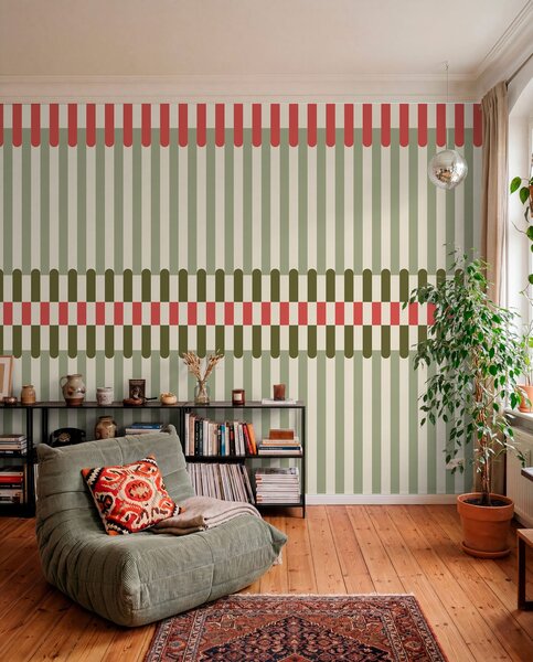 Fototapety Pruhovaný vzor v odstínech zelené a korálové, Fototapety geometrie, w05150v4 : uwalls.cz