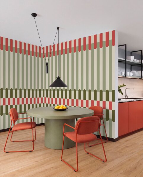 Fototapety Pruhovaný vzor v odstínech zelené a korálové, Fototapety geometrie, w05150v4 : uwalls.cz