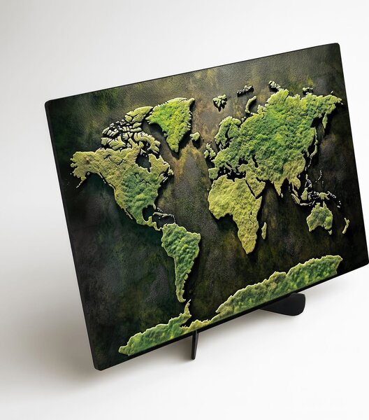 DUBLEZ | Dřevěná mapa světa s mechovým designem | UV tisk, Premium