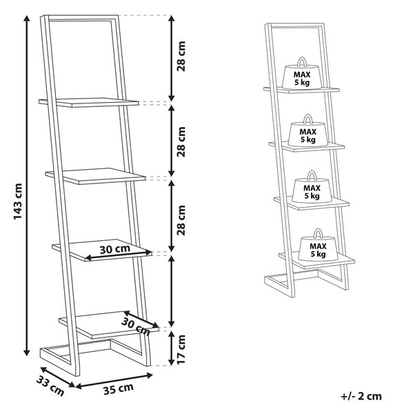 Regál se 4 policemi JOPLIN 143 cm Černá