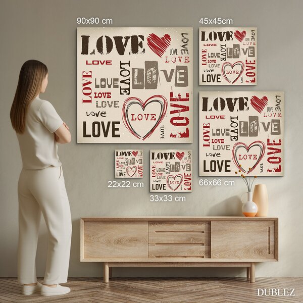 DUBLEZ | Dřevěný obraz - Love Love Love | UV tisk, Premium