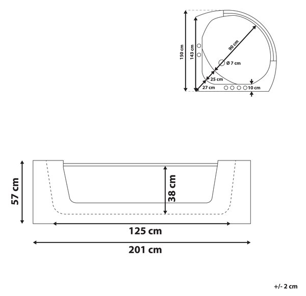 Rohová vířivá vana s LED osvětlením MANGLE 201 x 150 cm Bílá