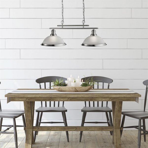 Searchlight 2682-2SS Dvojité závěsné svítidlo BISTRO SATIN, alabastrové sklo