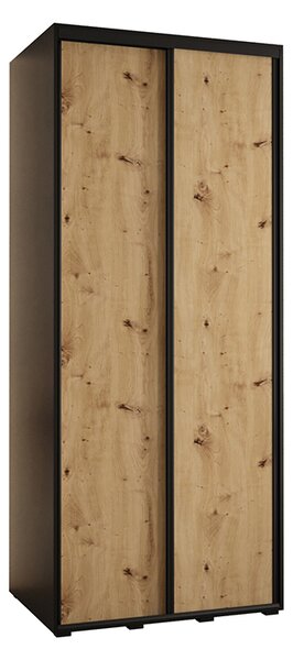 Šatní skříň s posuvnými dveřmi DAVOS 100cm | Černá / DUB Artisan / černé pojezdy