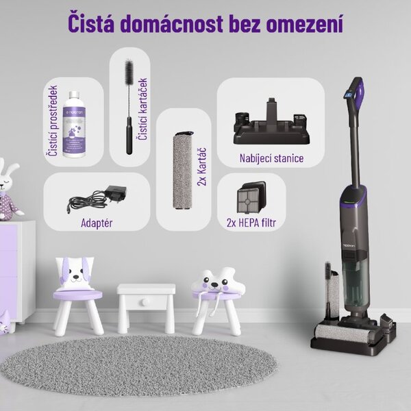 Bezdrátový tyčový vysavač na mokré a suché vysávání, Noaton AVC220 Wet and dry