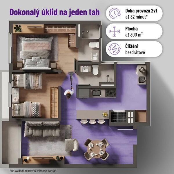 Bezdrátový tyčový vysavač na mokré a suché vysávání, Noaton AVC220 Wet and dry