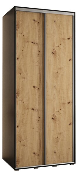 Šatní skříň s posuvnými dveřmi DAVOS 100cm | Černá / DUB Artisan / stříbrné