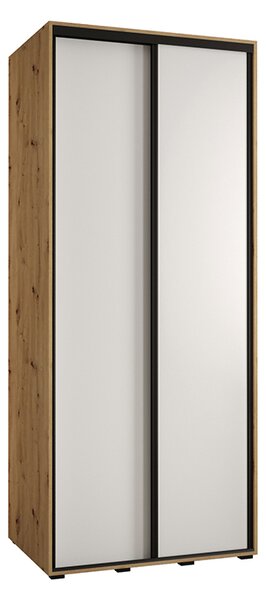 Šatní skříň s posuvnými dveřmi DAVOS 100cm | DUB Artisan / bílá / černé pojezdy
