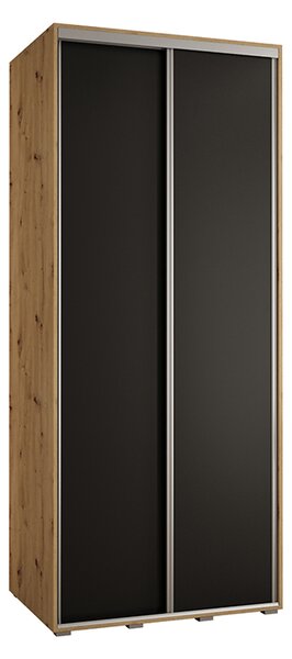 Šatní skříň s posuvnými dveřmi DAVOS 100cm | DUB Artisan / černá / stříbrné
