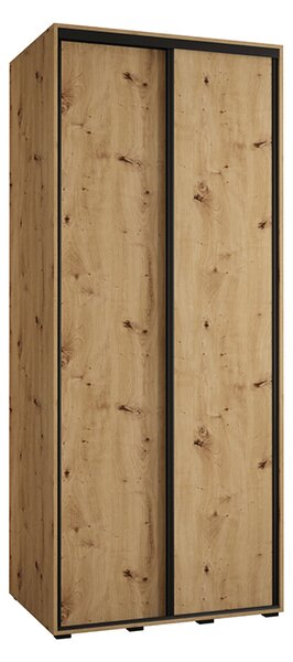 Šatní skříň s posuvnými dveřmi DAVOS 100cm | DUB Artisan / černé pojezdy