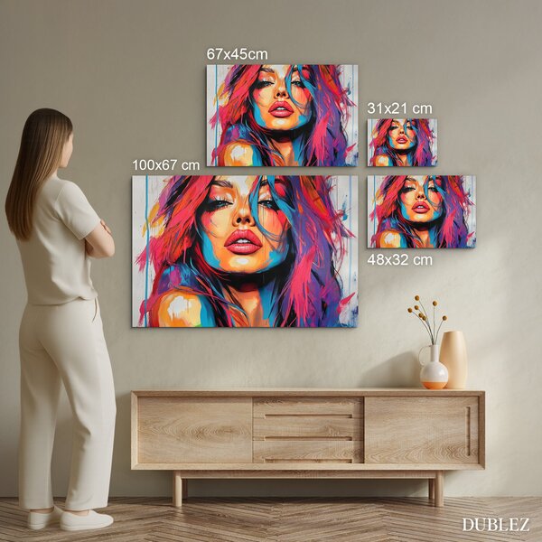 DUBLEZ | Pop art dřevěný obraz - Žena v barvách | UV tisk, Premium