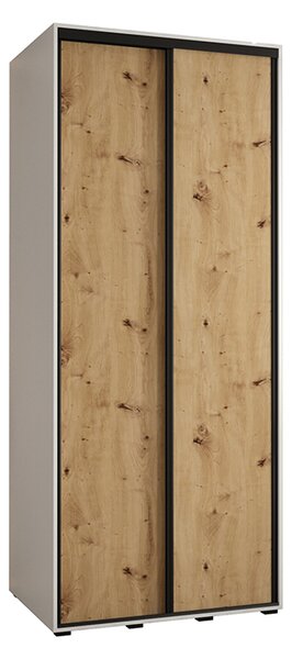 Šatní skříň s posuvnými dveřmi DAVOS 100cm | Bílá / DUB Artisan / černé pojezdy
