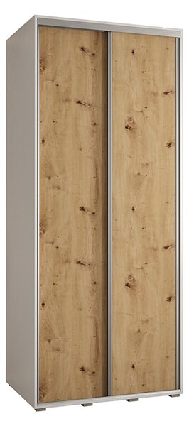 Šatní skříň s posuvnými dveřmi DAVOS 100cm | Bílá / DUB Artisan / stříbrné