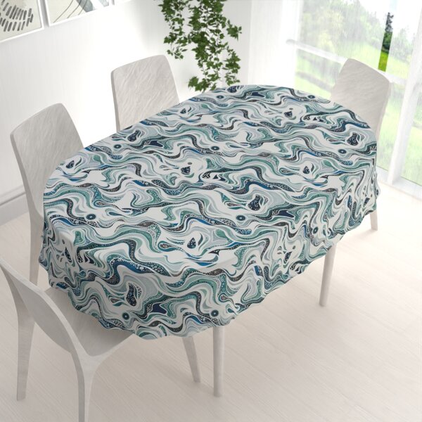 Biante Bavlněný oválný ubrus Sandra SA-587 Modro-zelené designové vlnky na mintovém 50x100 cm