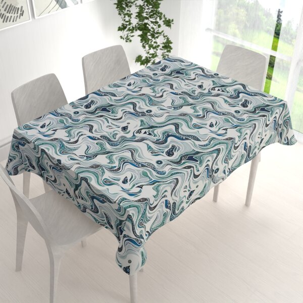 Biante Bavlněný obdélníkový ubrus Sandra SA-587 Modro-zelené designové vlnky na mintovém 50x100 cm