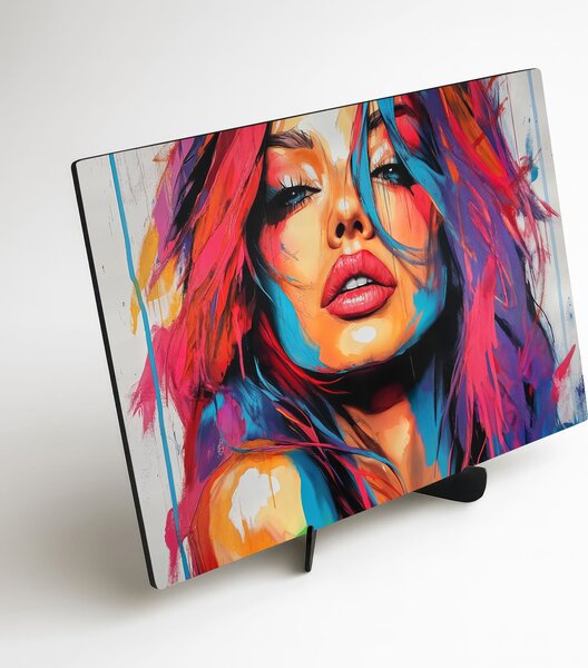 DUBLEZ | Pop art dřevěný obraz - Žena v barvách | UV tisk, Premium
