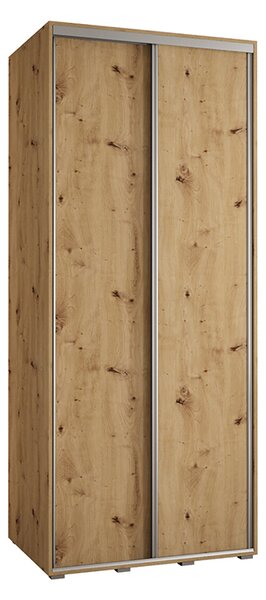 Šatní skříň s posuvnými dveřmi DAVOS 100cm | DUB Artisan / stříbrné pojezdy