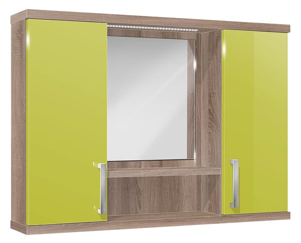 Závěsná koupelnová skříňka se zrcadlem K11 barva skříňky: dub sonoma tmavá, barva dvířek: lemon lesk