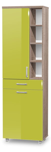 Vysoká koupelnová skříňka s košem K30 barva skříňky: dub sonoma tmavá, barva dvířek: lemon lesk