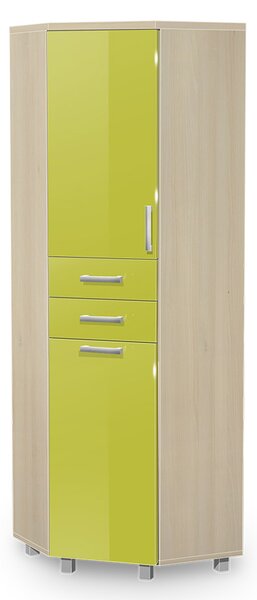 Vysoká koupelnová skříňka rohová s košem K35 barva skříňky: akát, barva dvířek: lemon lesk