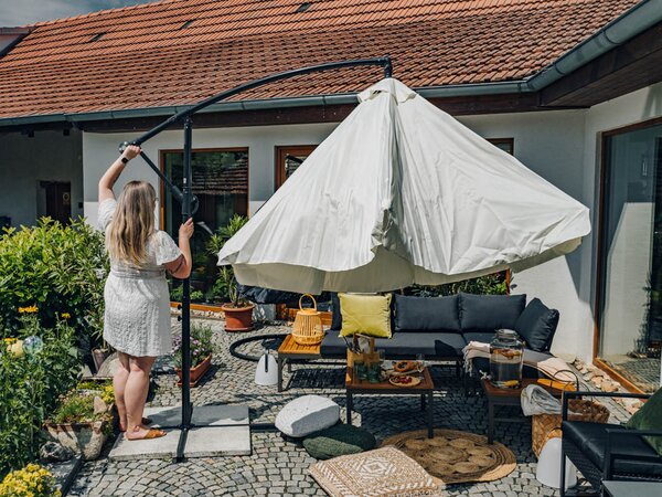 Zahradní skládací slunečník LEVI 300 cm, béžový + obal zdarma