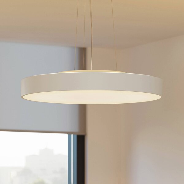 Arcchio LED závěsné svítidlo Vanida, bílé, Ø 60 cm, nahoru/dolů, stmívatelný, Bílá / opál, Kuchyň, Hliník, Moderní