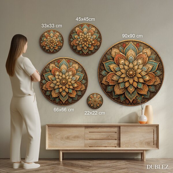 DUBLEZ | Dřevěná kulatá mandala - Shanti | UV tisk, Premium